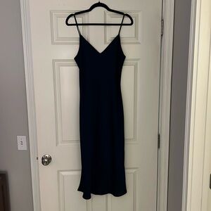 Aritzia Wilfred Only Slip Satin Midi Dress, navy, size medium